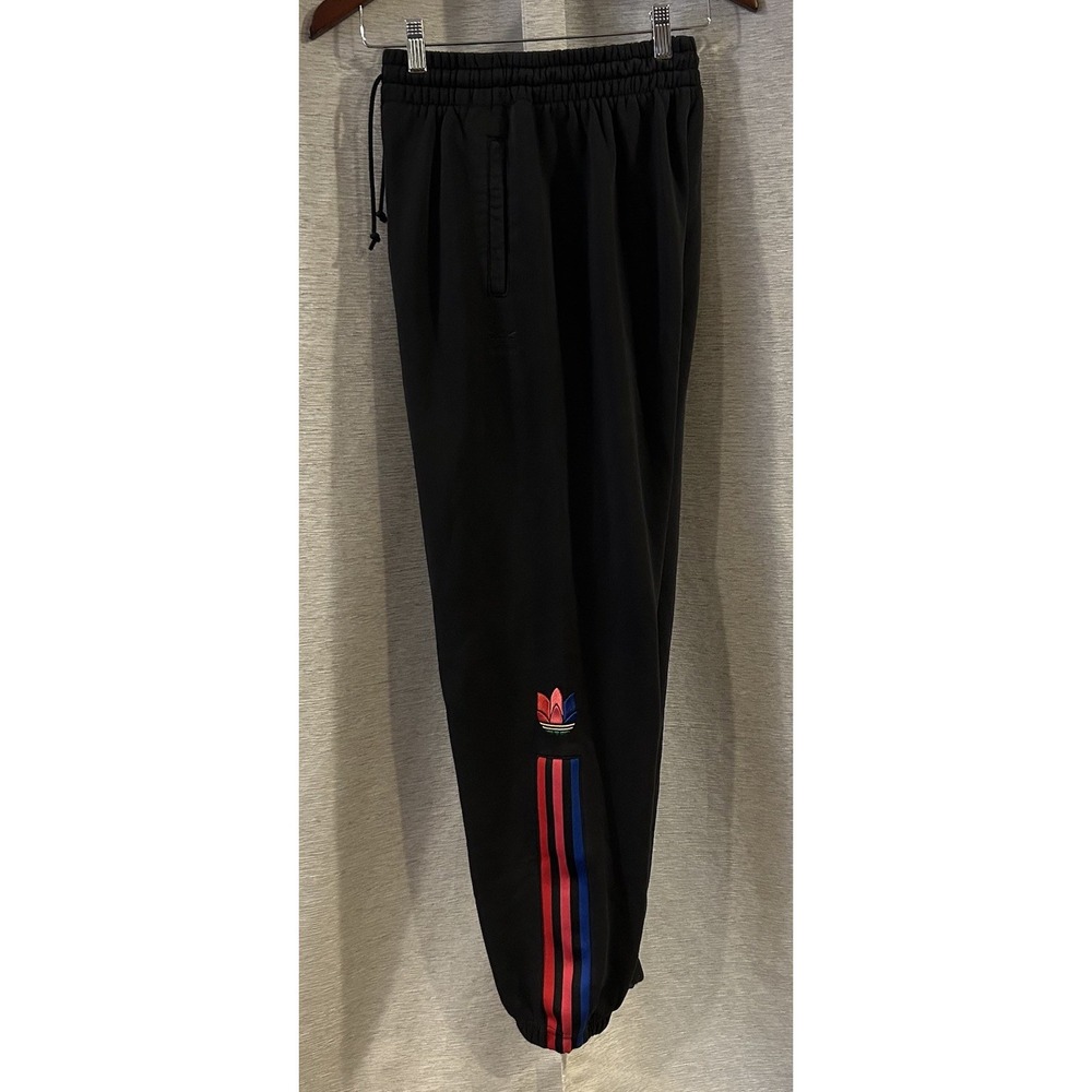 Adidas Women Pants XS Black Stripe Cotton Blend Drawstring Regular Fit Jogger